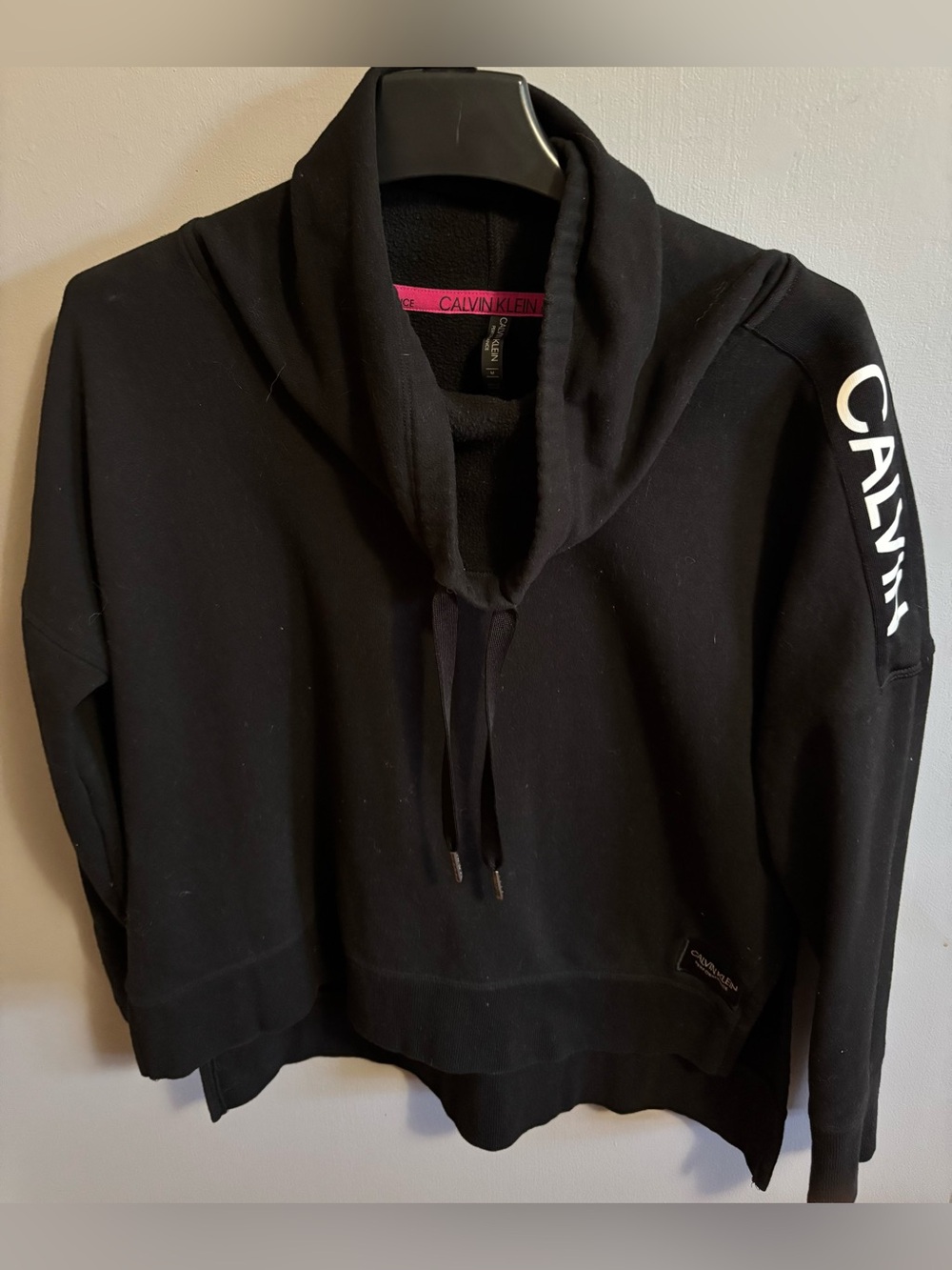Calvin Klein Black Funnel Neck Pullover with Logo Sleeve
